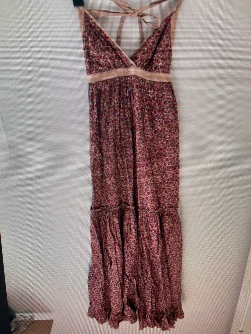 Pink Floral Tiered Maxi Chemise with Tie-Back